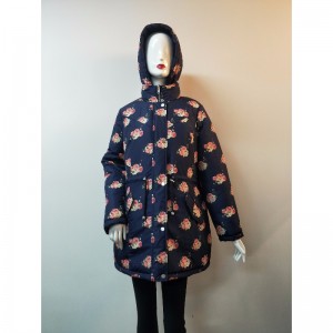 DAMES NAVY FLOWER PRINT PUFFER COAT RLWPC0003